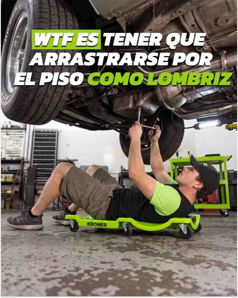 Frame 163 Meme de Kroner sobre trabajar tirado en el piso, promocionando la cama deslizante para autos