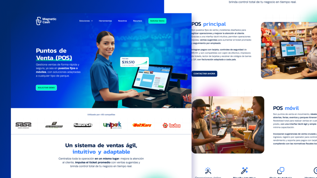 Web de Magnetics cash 5 Página de puntos de venta POS de Magnetic Cash con soluciones fijas y móviles para parques