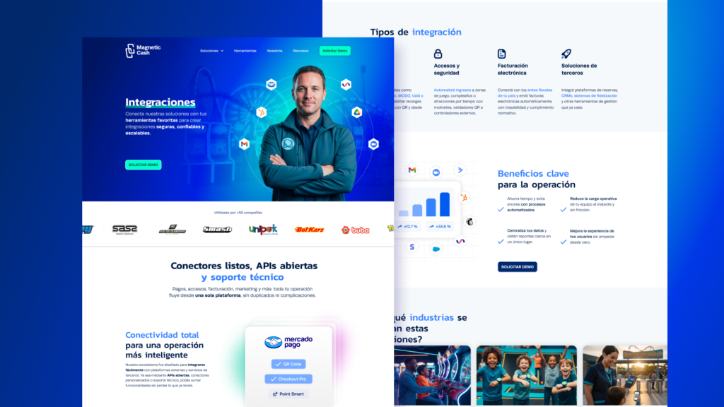 Web de Magnetics cash 7 Página de integraciones de Magnetic Cash con conectores, APIs abiertas y beneficios para la operación